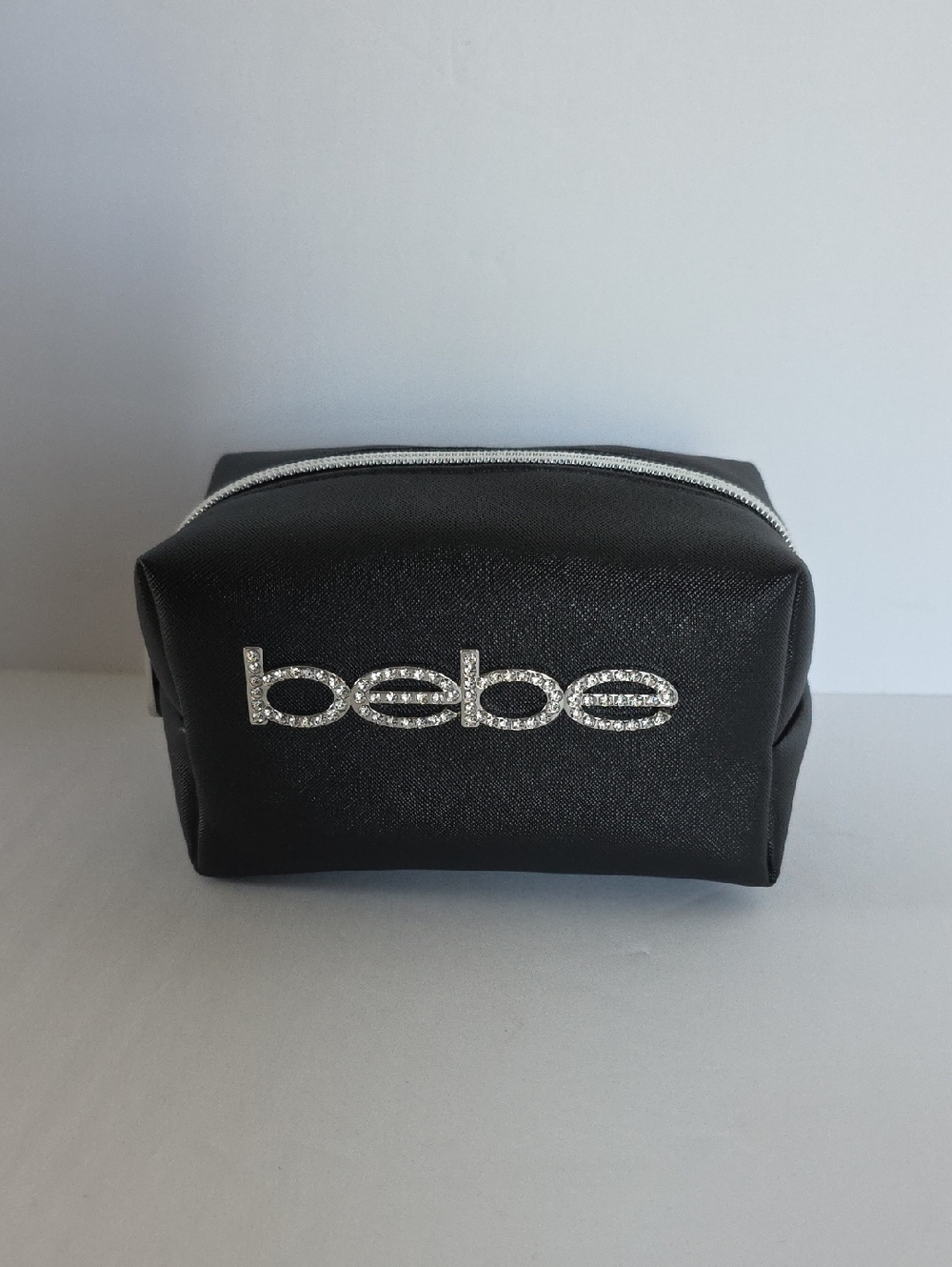 bebe Small Black Make-Up/ Cosmetic Pouch with Rhinestone Logo